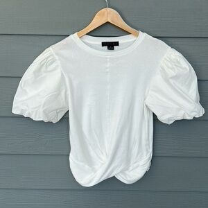 Sanctuary Short Puffy Sleeve Front Knot Cotton Shirt
